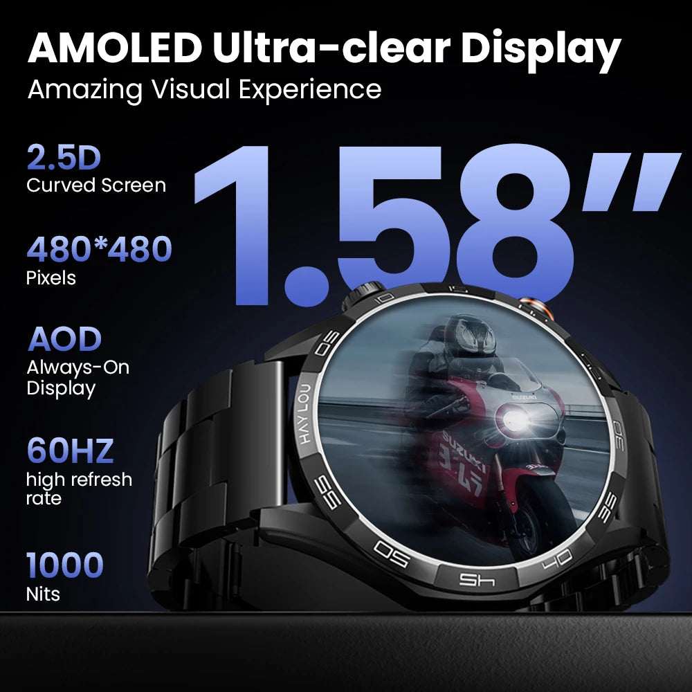 Haylou Solar 5 Voice Calling Smartwatch 1.58 Inch AMOLED Display 60Hz Sports Smartwatch for Men with 24 Hour Health Monitoring