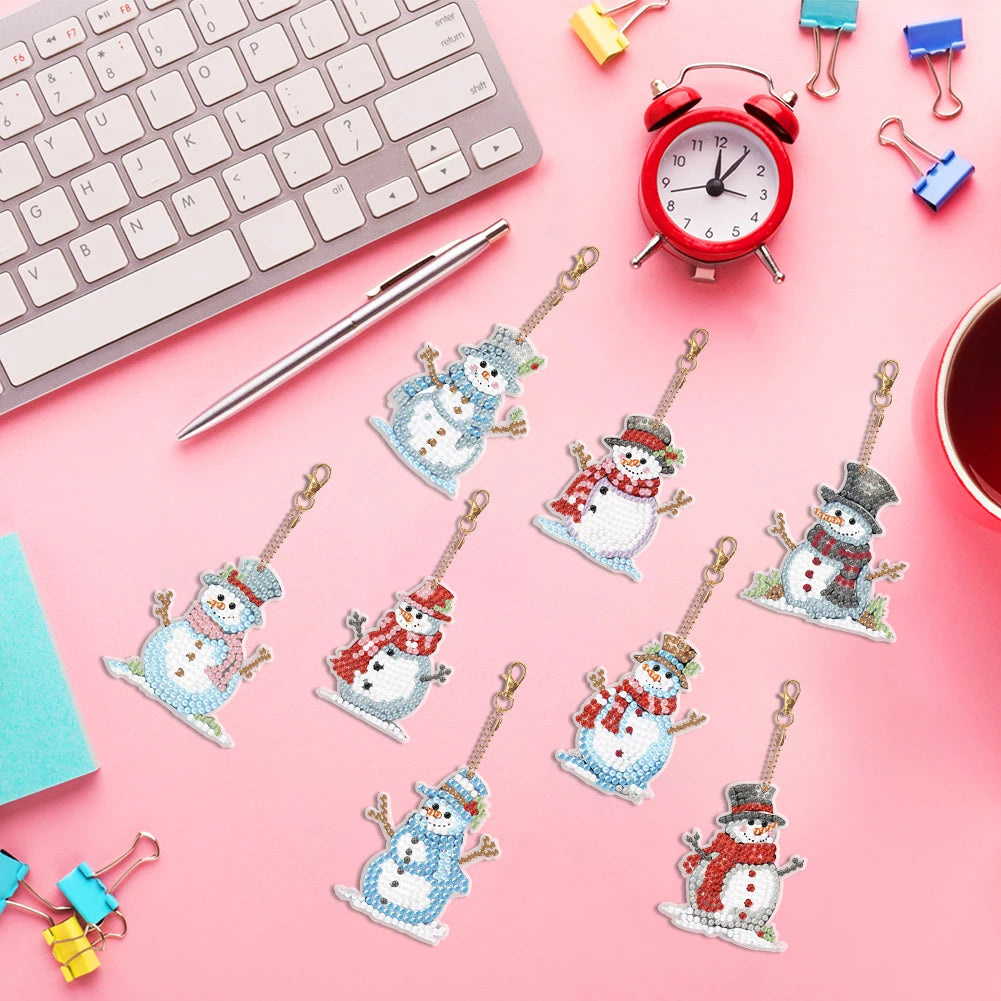 8PCS Full Drill Keyring Double Sided Diamond Art Keyring Rhinestone Painting Keychain Pendant for Adult Kid Purse Handbag Decor