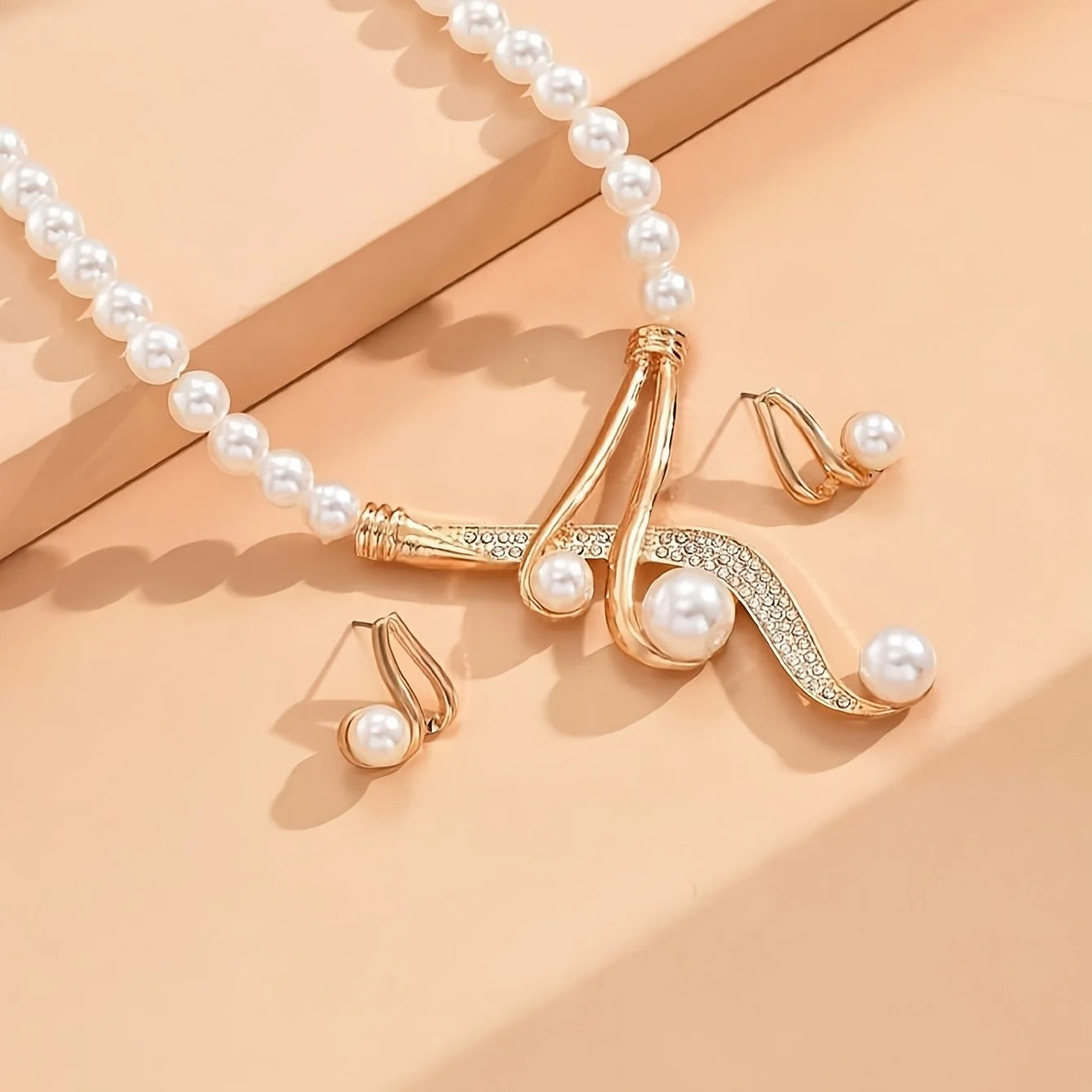 Fine or Fashion Elegant Faux Pearl Necklace and Geometric Pearl Earrings Set Jewelry