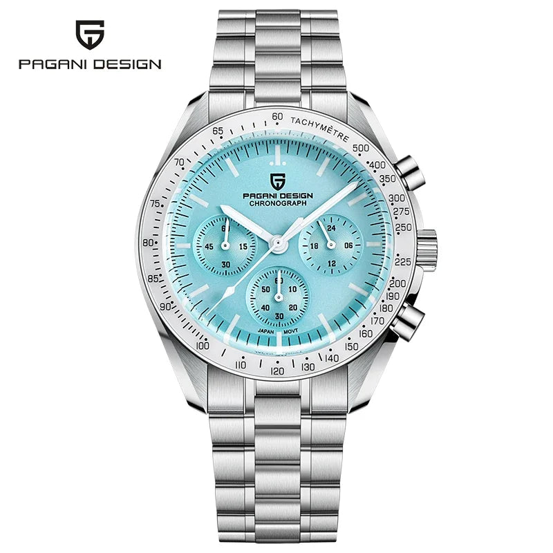 Pagani Design 2025 New Moon Men's Luxury Quartz Watch VK63 Chronograph AR Sapphire Mirror Ceramic Bezel Luminous