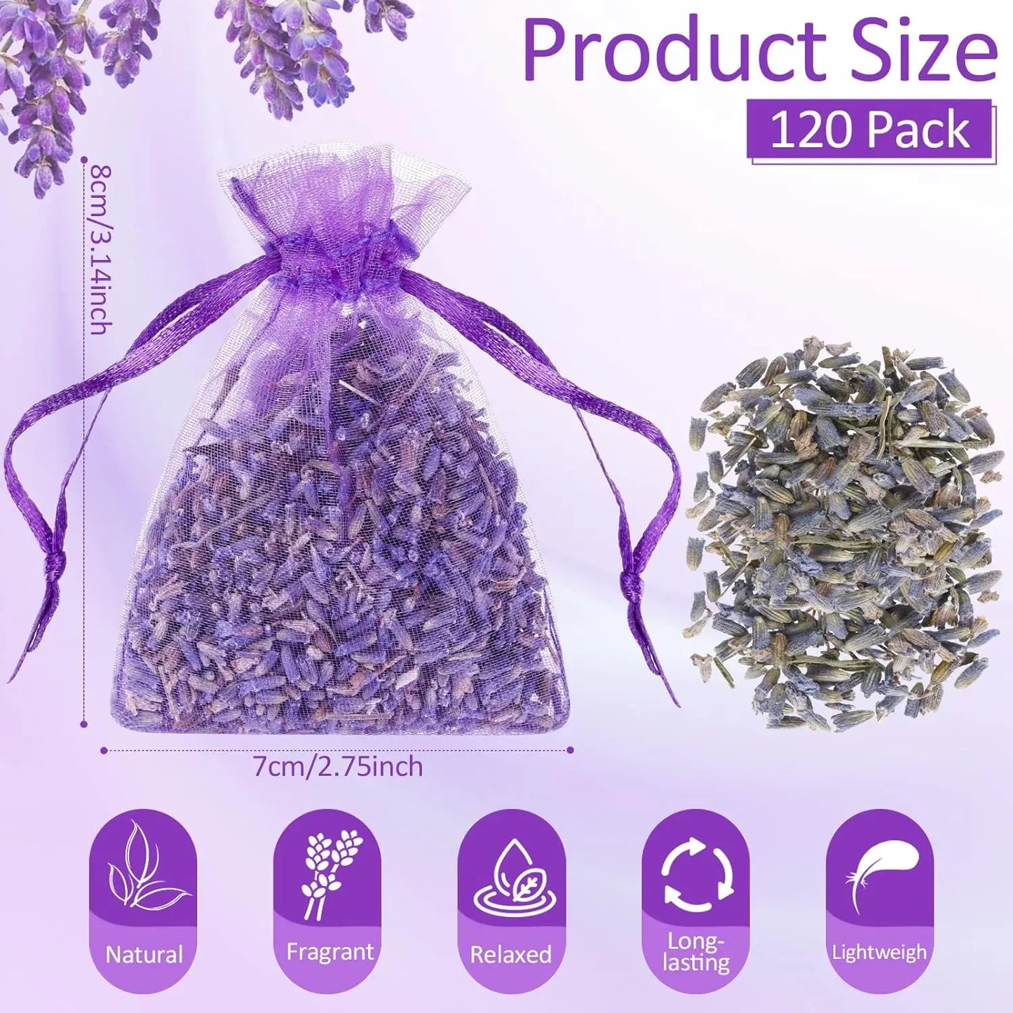120 Pack Lavender Sachets Bags Bulk for Drawers and Closets Home Fragrance Sachet Dried Lavender Flower for Wedding Bri
