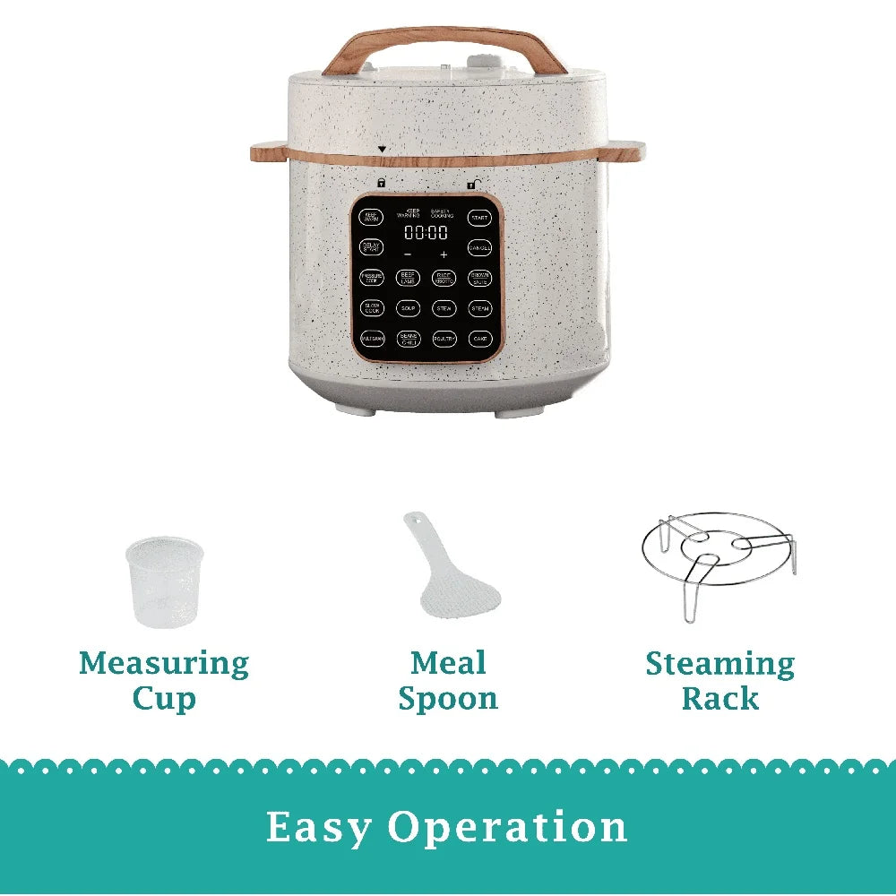6-Quart Multi-Functional Pressure Cooker Touch Control Display 12 Pre-Set Recipes Fast Cooking Slow Cook Saute Steam Eggs Soup