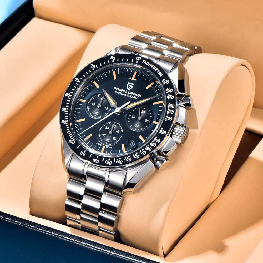 Pagani Design 2025 New Moon Men's Luxury Quartz Watch VK63 Chronograph AR Sapphire Mirror Ceramic Bezel Luminous