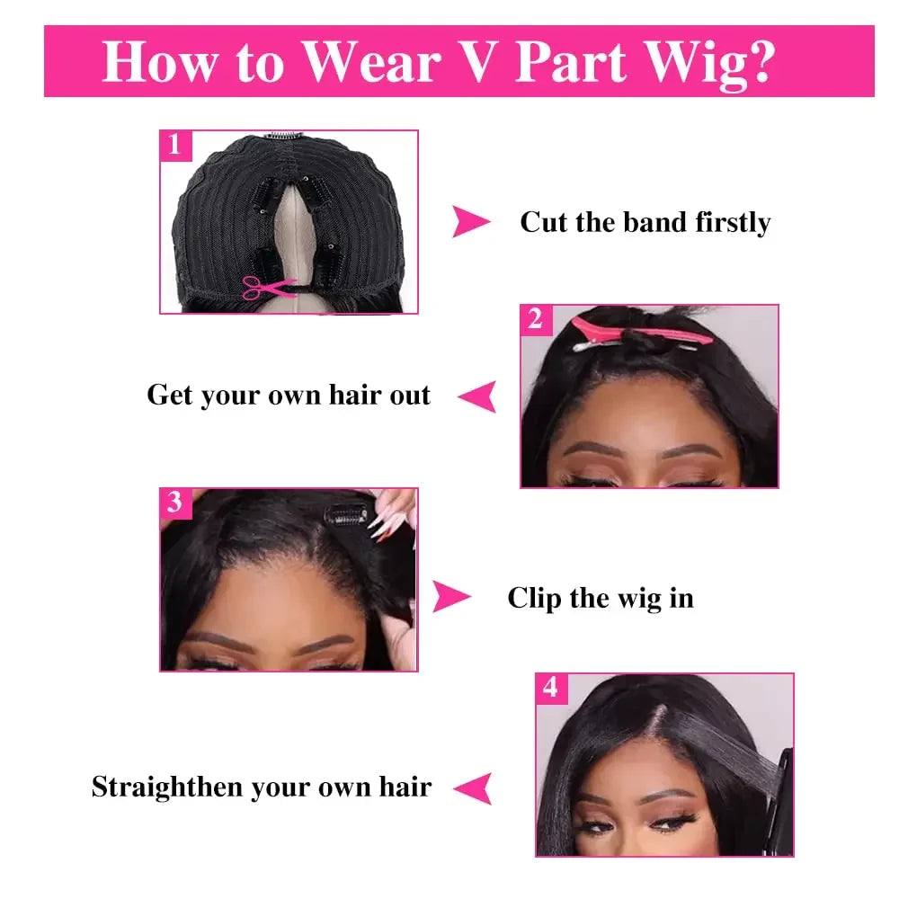 32 Inch Straight V Part Human Hair Wigs 200 Density Straight Brazilian Wig For Women V part Human Hair Head Clip In Halr Wig