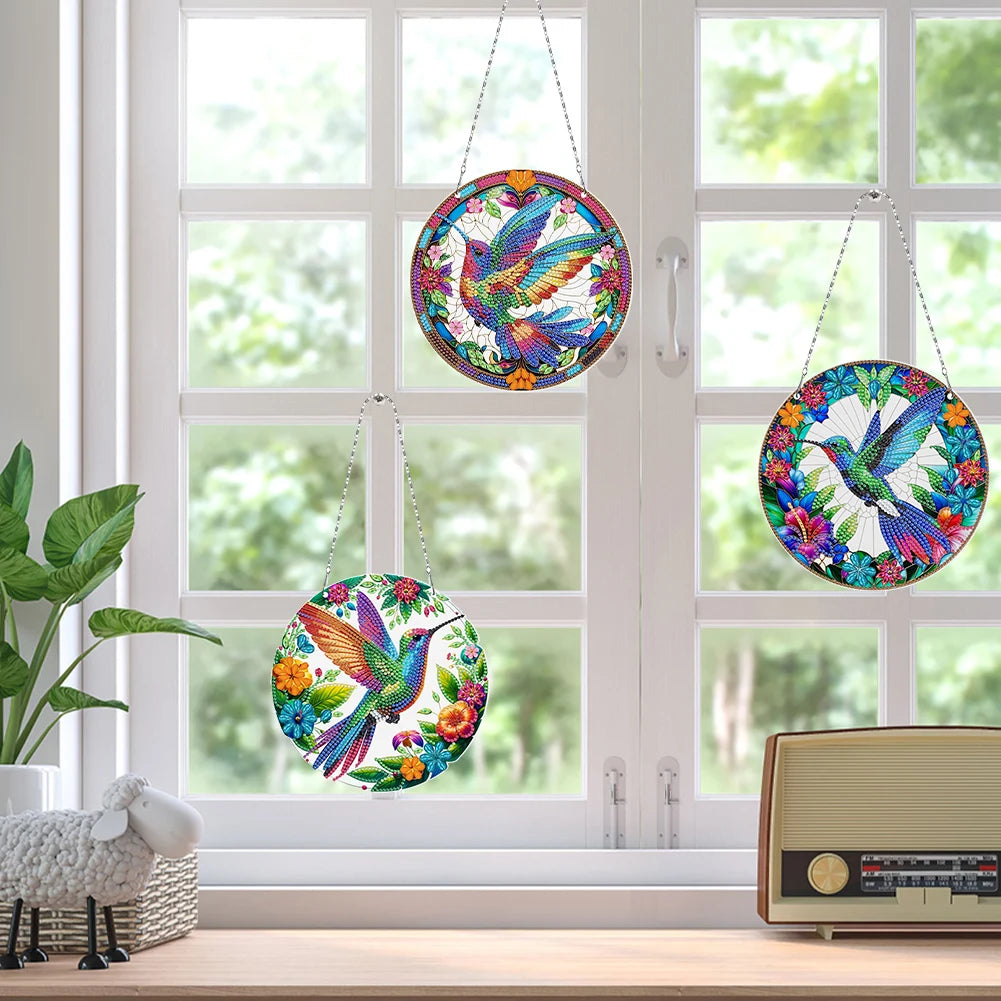 3Pcs 2D/Flat DIY Hanging Special Shape Diamond Art Kits Rhinestone Diamond Art Window Pendants Window Hanging Art for Home Decor
