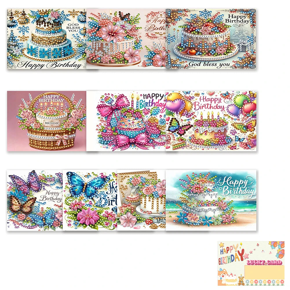 10pcs DIY Diamond Painting Crystal Scratch Card Party Event Gift Card (Birthday)