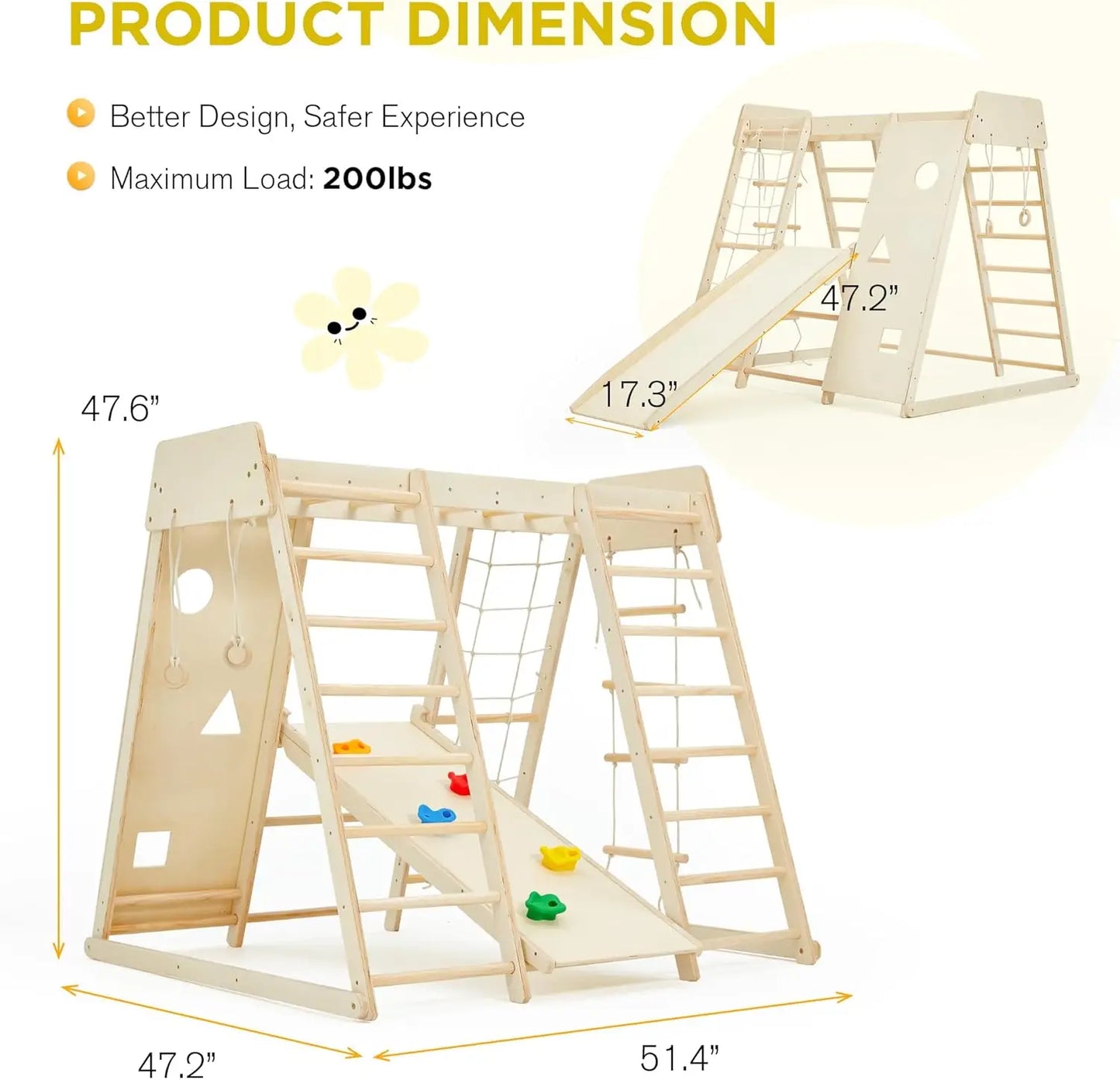 Indoor Jungle Gym 9 in 1 Kids Indoor Playground Climbing Toys with Climbing Wall Slide Monkey Bars Rope Ladder