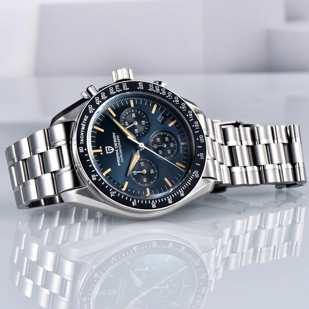 Pagani Design 2025 New Moon Men's Luxury Quartz Watch VK63 Chronograph AR Sapphire Mirror Ceramic Bezel Luminous