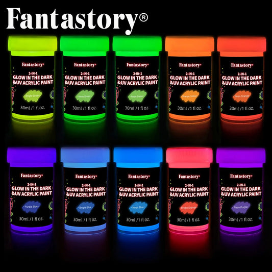Acrylic Paint Set, 10 Neon and Glow in the Dark Colors Acrylic Paint for Wood, Fabric, Crafts, Canvas, Stone, Drawing & Painting