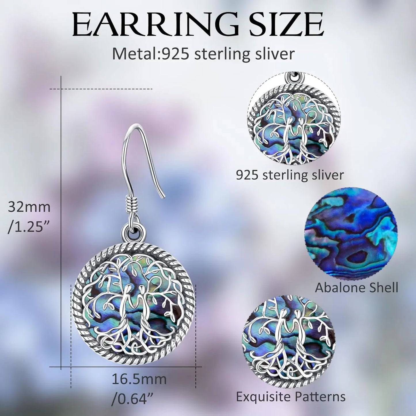 925 Sterling Silver Tree of Life Earrings for Women Hypoallergenic Dangling Jewelry Gift for Her
