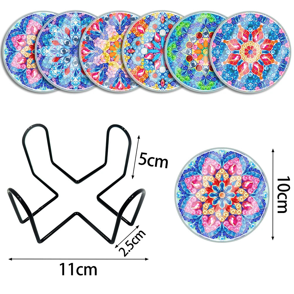 6PCS Mandala Acrylic Diamond Painting Art Coaster Kit Butterfly Full Drill Diamond Coaster Washable Diamond Painting DIY Coaster