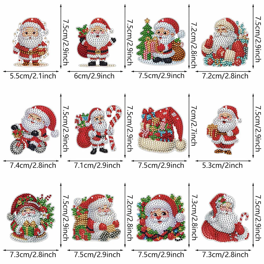 Xmas Theme 2D/Flat DIY Diamond Art Pendant Single Side Drill Acrylic Sparkling Diamond Pendant Window Hanging Art for Home Decor
