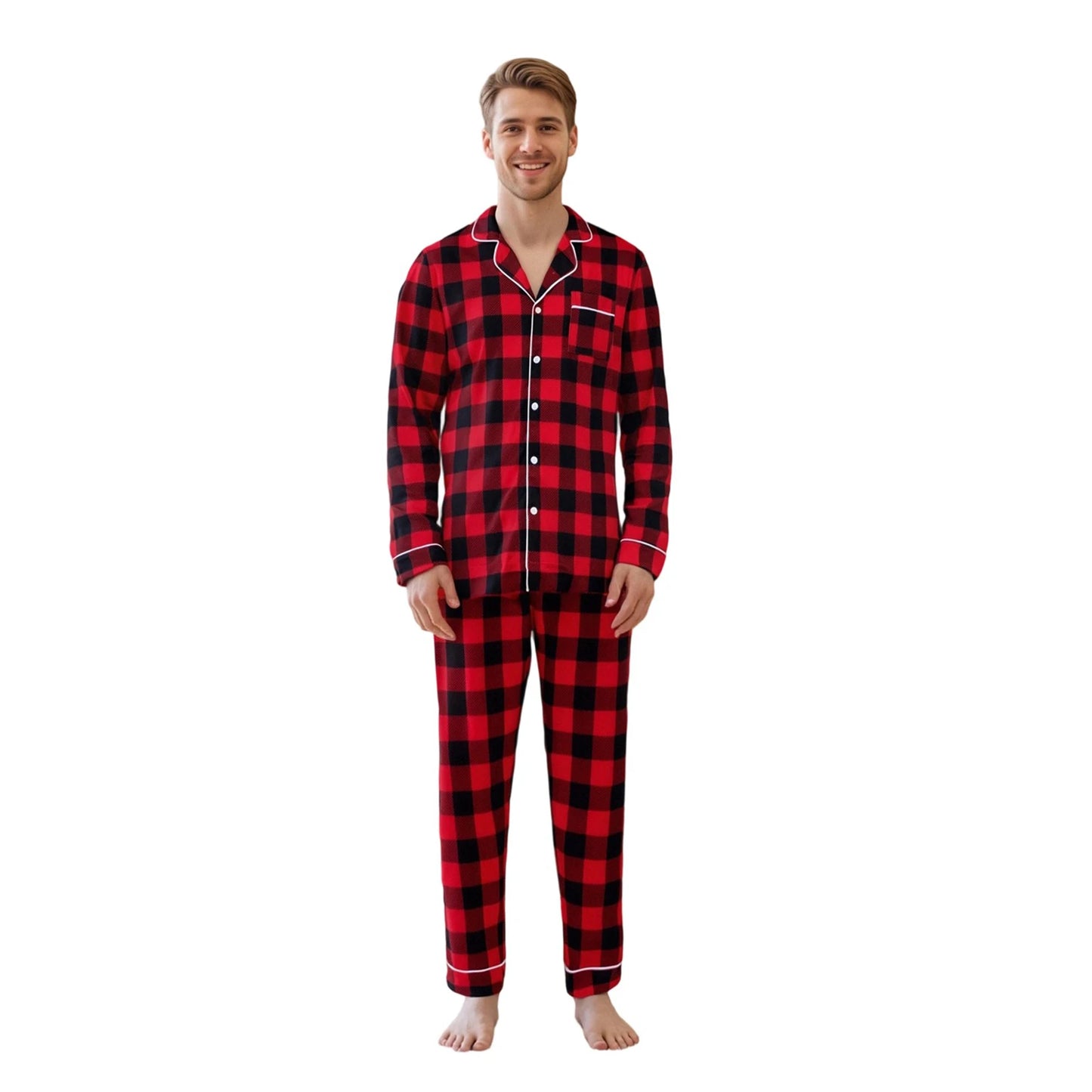 Christmas Family Pajamas Matching Set Long Sleeve Shirt with Pants Plaid Sleepwear Loungewear for the Whole Family