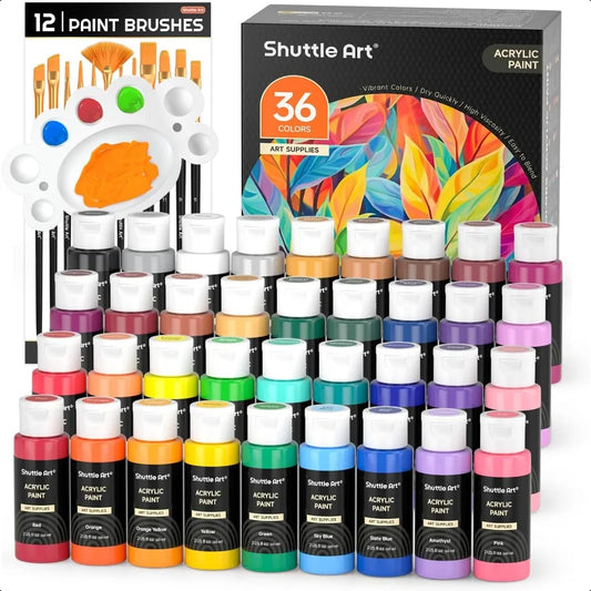 Acrylic Paint Set 36 Colors Acrylic Paint with Brushes Palette 2oz 60ml Bottles Rich Pigments Nontoxic for Artists Adults Paint