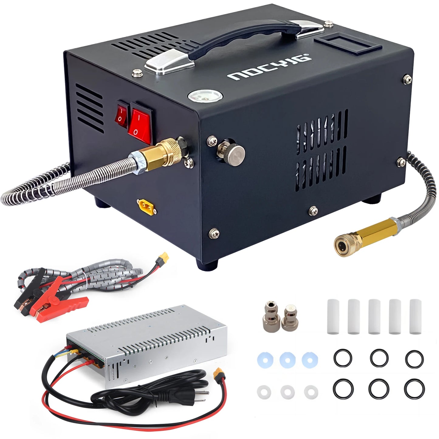 4500Psi 30Mbar Portable PCP Air Compressor Pump 12VDC/110V Power Oil/Water-Free High Pressure Diving Bottle