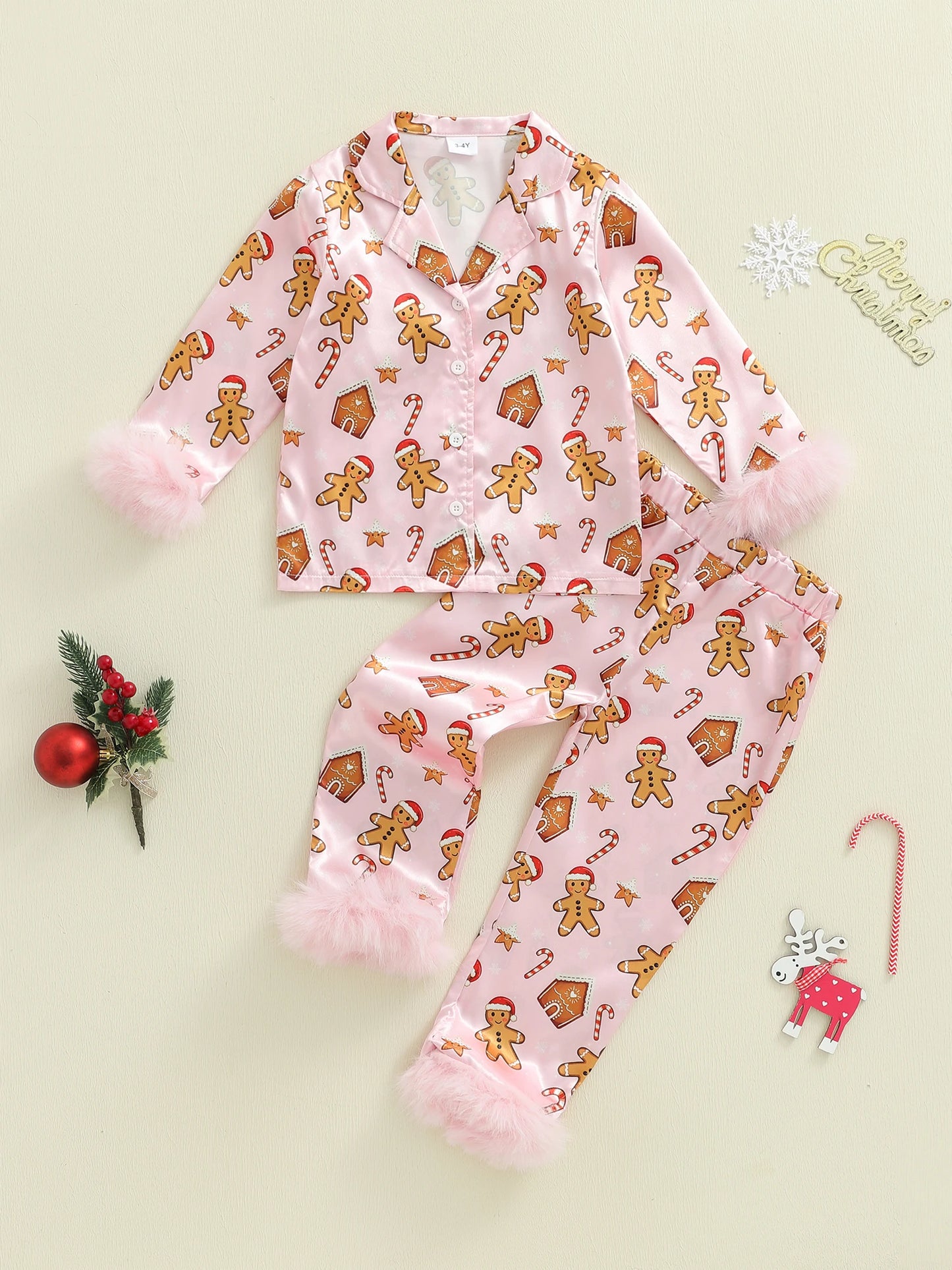 Infant 2-Piece Christmas Pajamas Set with Long Sleeve Gingerbread Man Print Shirt and Pants - Cozy Baby Loungewear for the