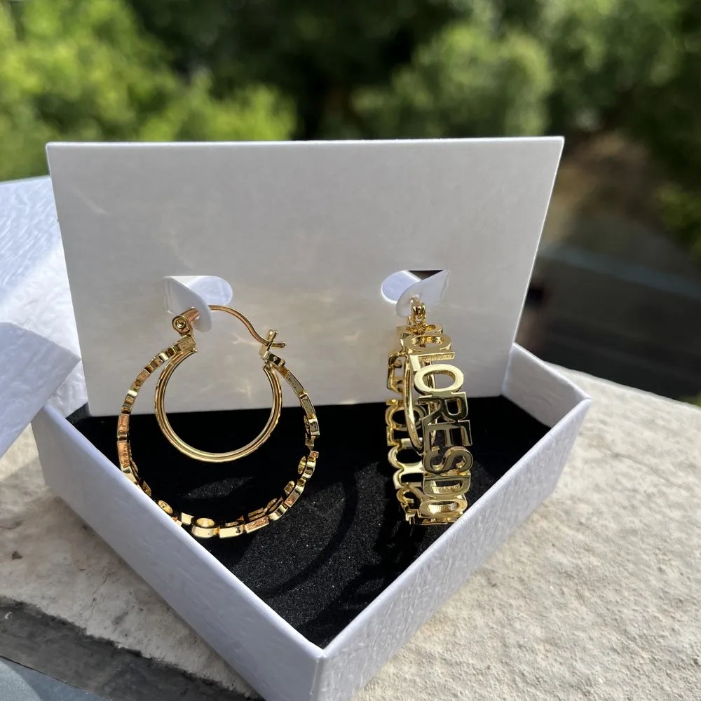 Duoying Custom Name Hoop Earrings Personalized Initial