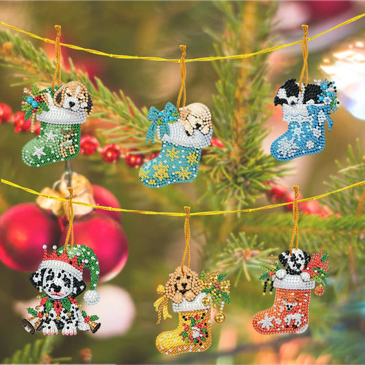 15pcs Xmas Dog Theme 2D Flat DIY Hanging Diamond Art Kits Home Wall Decoration