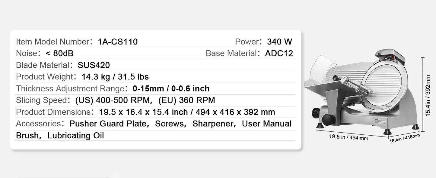 SucceBuy Meat Slicer 8/10inch Carbon Steel Blade Electric Deli Food Slicer Adjustable Thickness Commercial Home Cut Meat Cheese