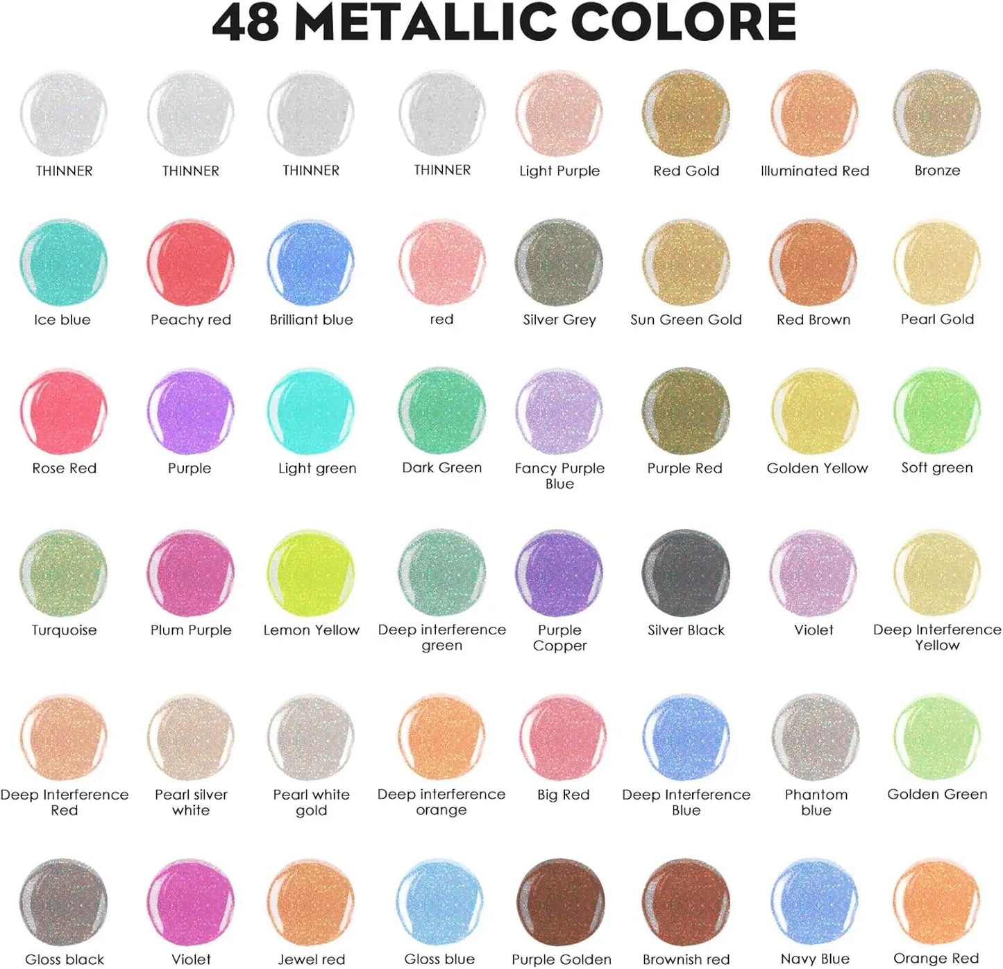 44 Colors with 4 Thinner Metallic Airbrush Paint Set (0.67 oz), Water Based Acrylic Air Brush Paint for Metal, Plastic Models, C