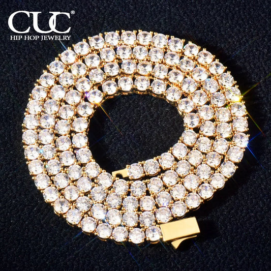 CucC Spring Clasp Tennis Chain One Row Zircon Necklace