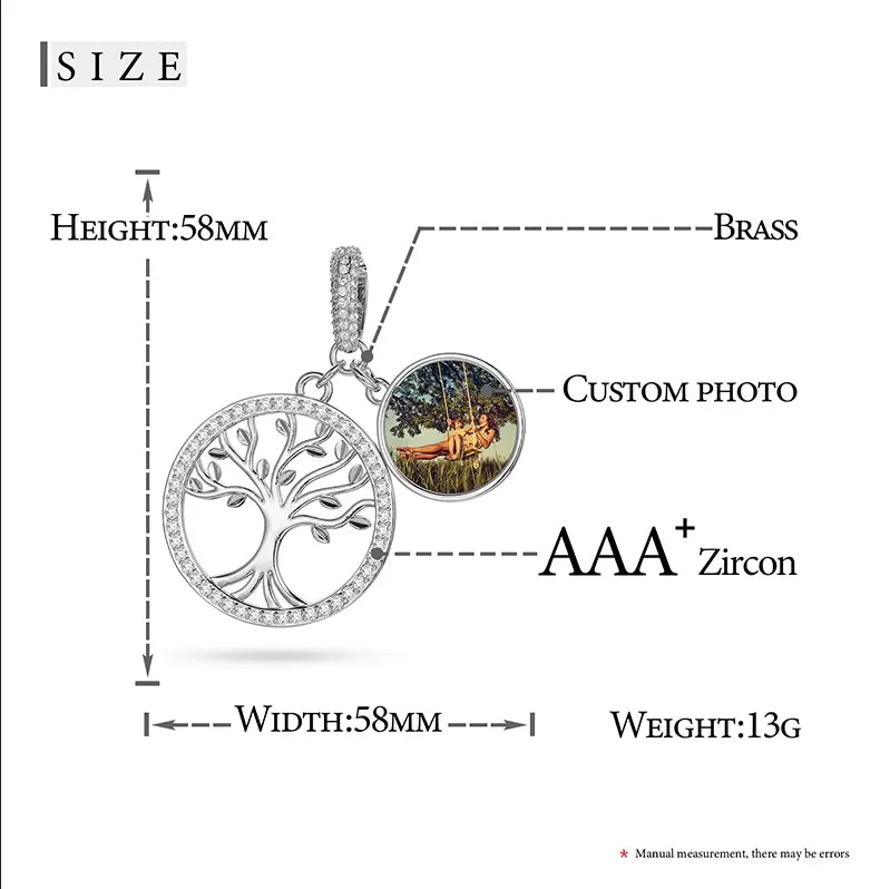 Tree of Life Custom Photo Pendant Necklace for Women and Men Hip Hop Jewelry Memory Medallions Engraved Name Gift