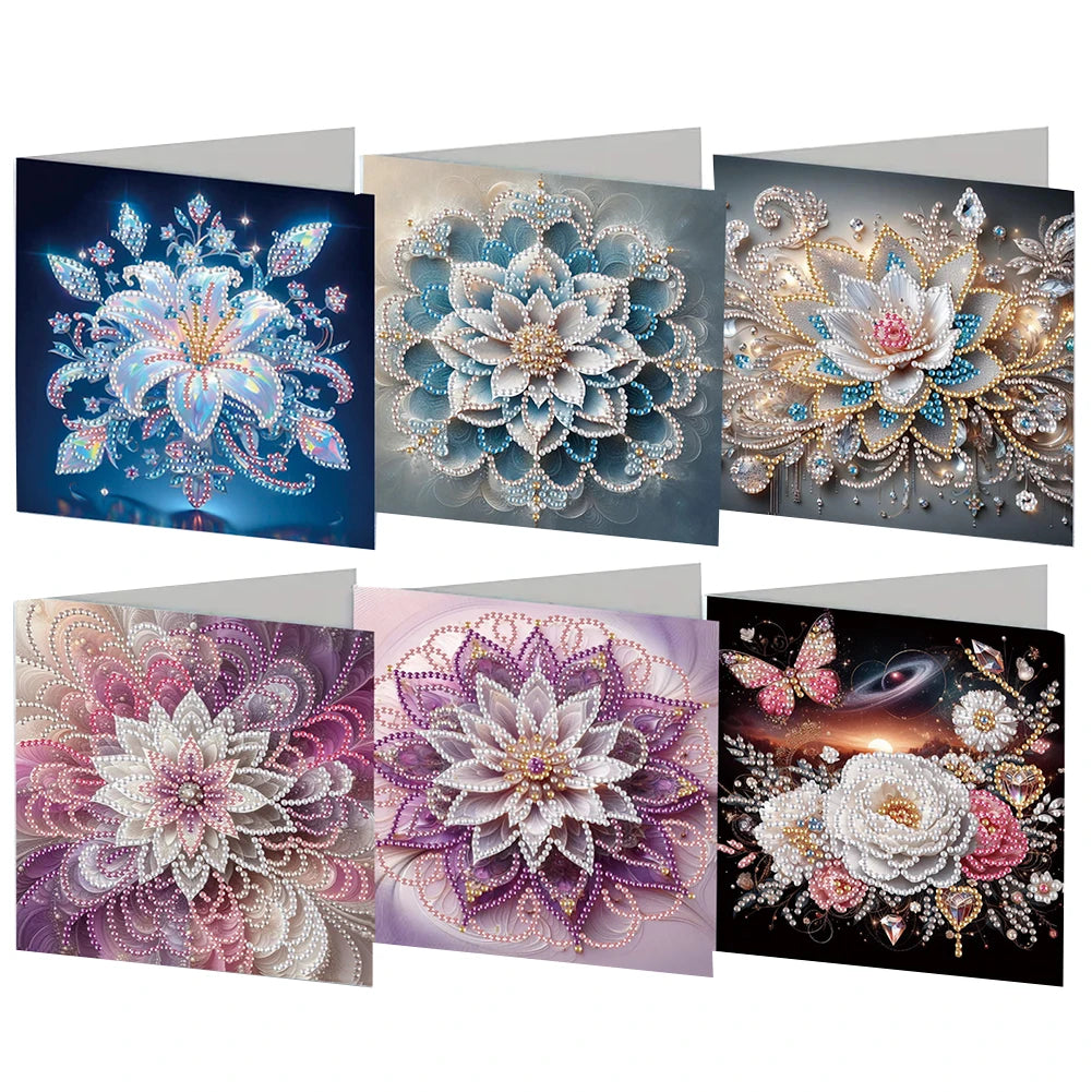 6Pcs Winter Tiger Cat Diamond Handmade Card Rhinestone Painting Card Kit Diamond Painting Greeting Card for Holiday Party Favors