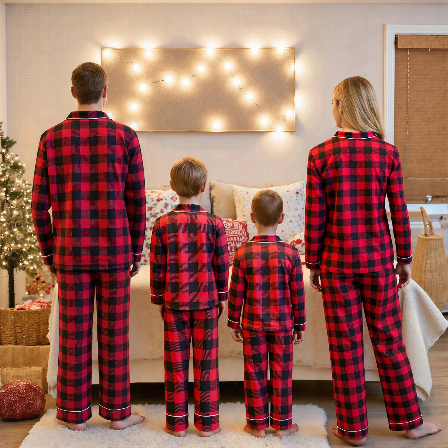 Christmas Family Pajamas Matching Set Long Sleeve Shirt with Pants Plaid Sleepwear Loungewear for the Whole Family
