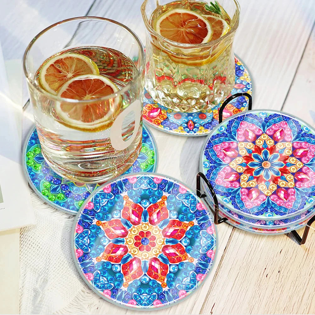 6PCS Mandala Acrylic Diamond Painting Art Coaster Kit Butterfly Full Drill Diamond Coaster Washable Diamond Painting DIY Coaster