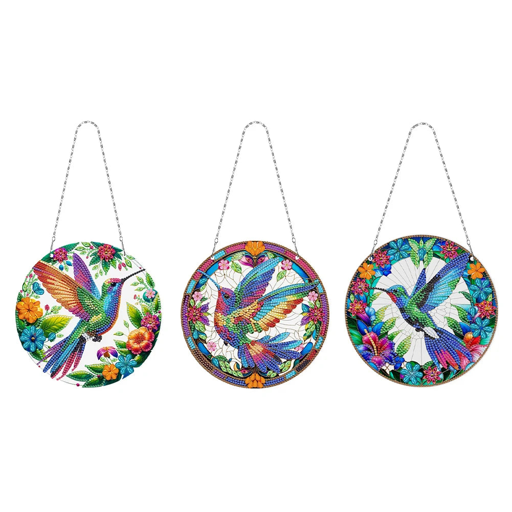 3Pcs 2D/Flat DIY Hanging Special Shape Diamond Art Kits Rhinestone Diamond Art Window Pendants Window Hanging Art for Home Decor