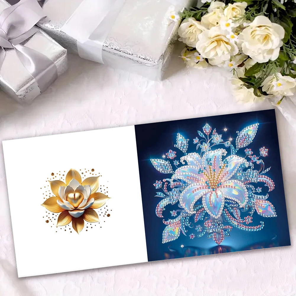 6Pcs Winter Tiger Cat Diamond Handmade Card Rhinestone Painting Card Kit Diamond Painting Greeting Card for Holiday Party Favors