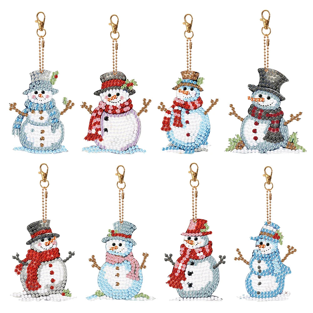 8PCS Full Drill Keyring Double Sided Diamond Art Keyring Rhinestone Painting Keychain Pendant for Adult Kid Purse Handbag Decor