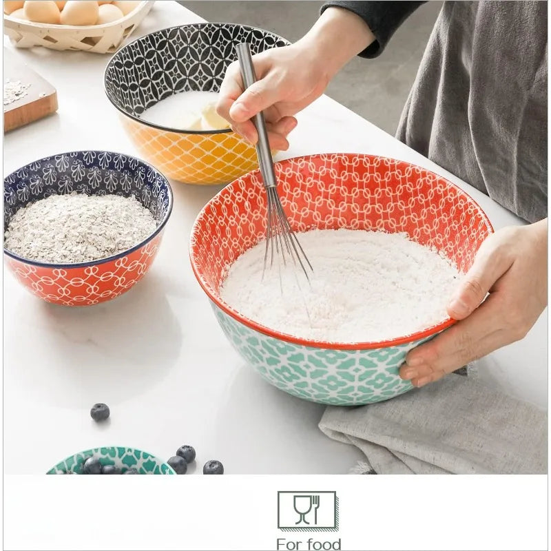 Ceramic Mixing Bowls Set for Kitchen Colorful Vibrant Nesting Bowls for Cooking Baking Prepping Serving Salad