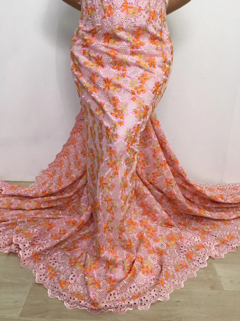 African Lace Fabric 2025 Swiss Voile Cotton Lace Elegant Nigerian Embroidered Cotton Lace Fabric 5 Yards for Women Sew A4016