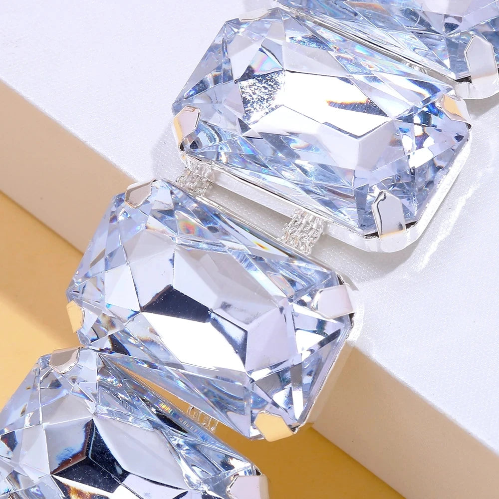 Stone Fans Rhinestone Necklace Earrings Set Bridal Jewelry