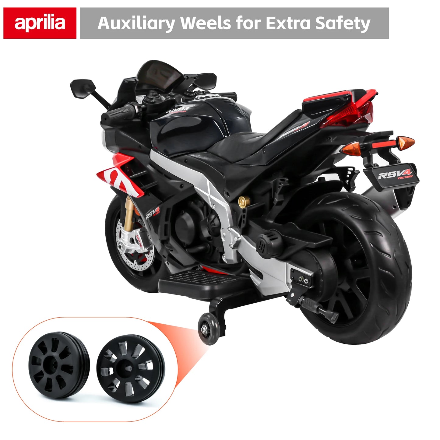 Aprilia Licensed 24V Kids Electric Motorcycle Ride On With LED Lights Bluetooth Music