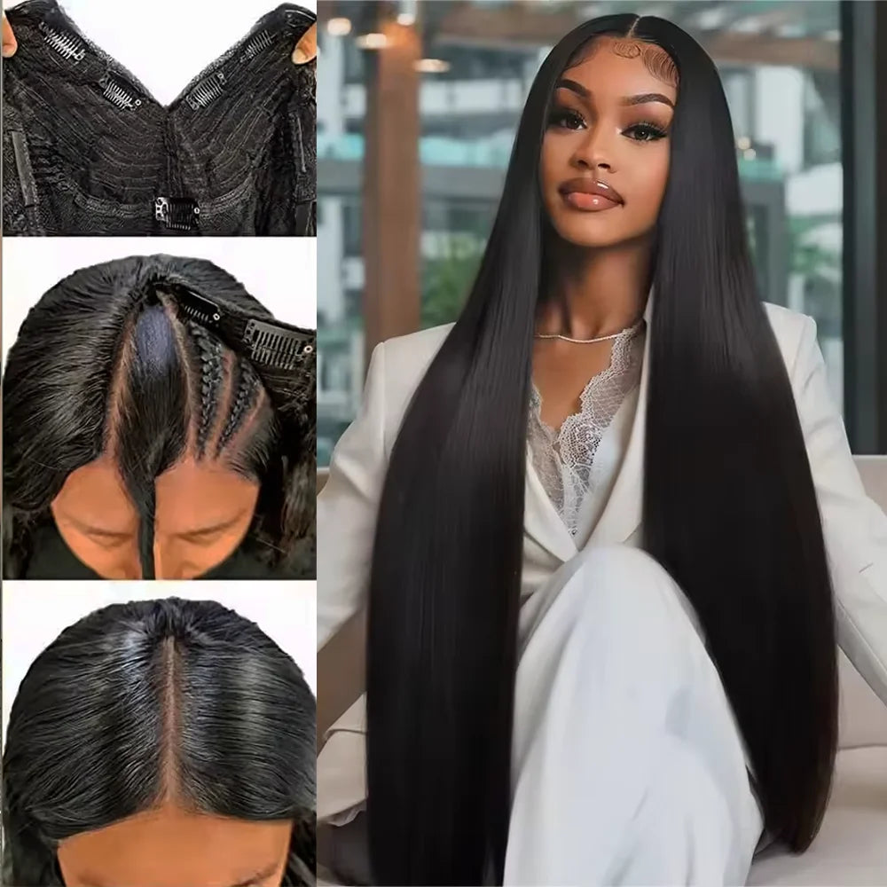 32 Inch Straight V Part Human Hair Wigs 200 Density Straight Brazilian Wig For Women V part Human Hair Head Clip In Halr Wig