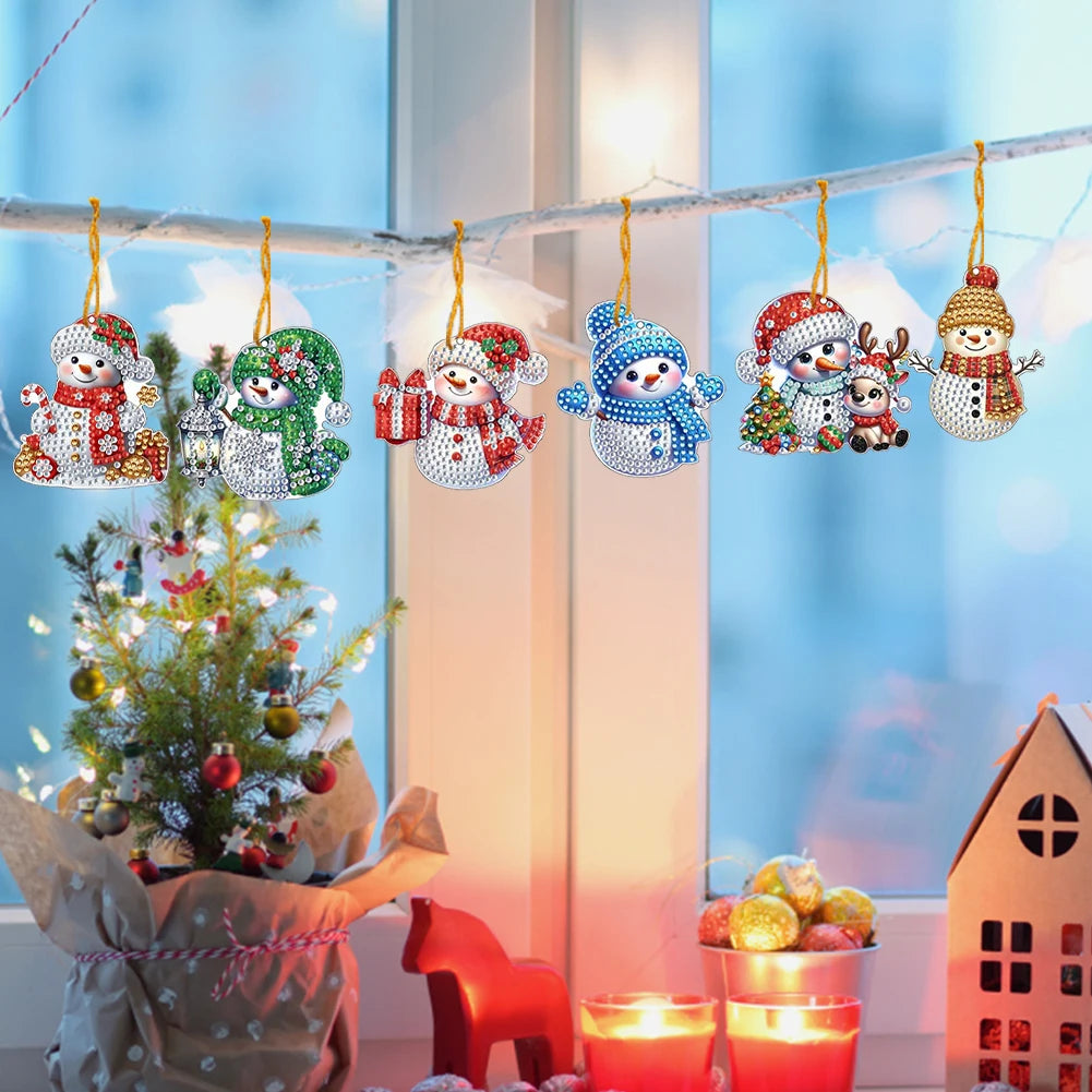 Xmas Theme 2D/Flat DIY Diamond Art Pendant Single Side Drill Acrylic Sparkling Diamond Pendant Window Hanging Art for Home Decor