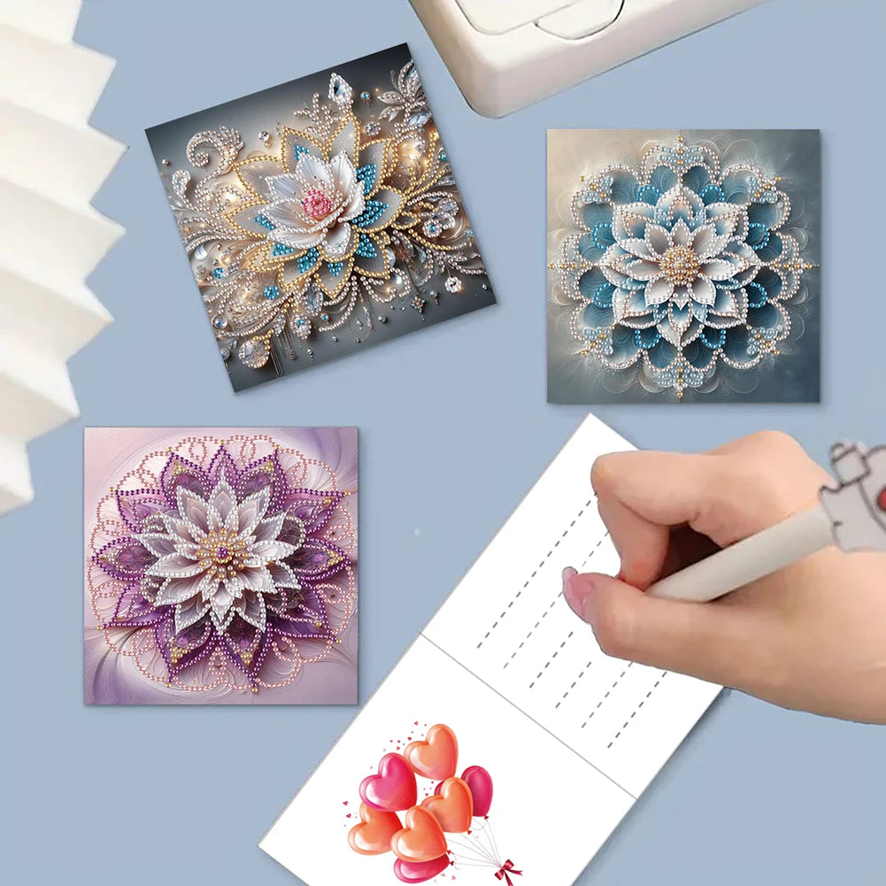 6Pcs Winter Tiger Cat Diamond Handmade Card Rhinestone Painting Card Kit Diamond Painting Greeting Card for Holiday Party Favors