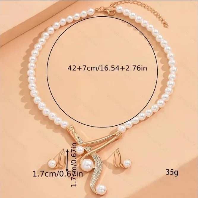 Fine or Fashion Elegant Faux Pearl Necklace and Geometric Pearl Earrings Set Jewelry
