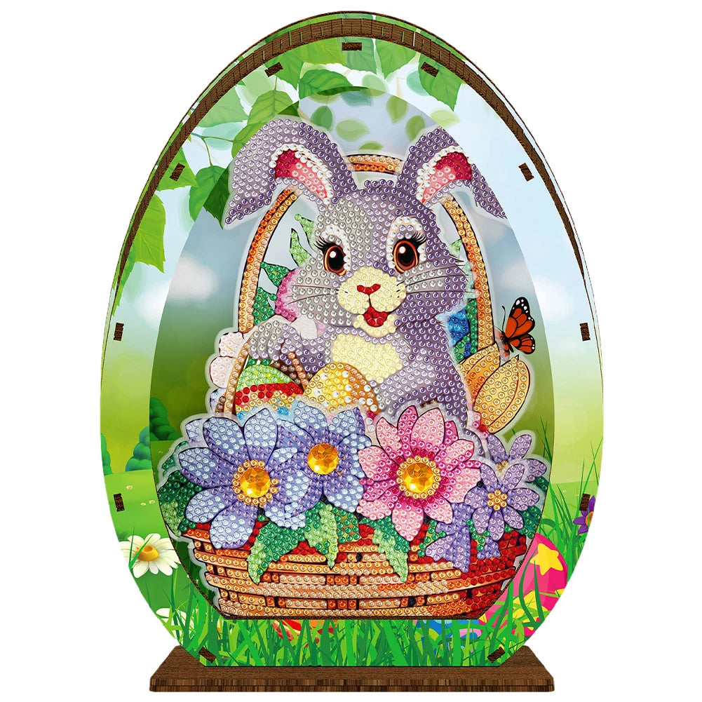 Wooden Diamond Painting Lamp Easter Egg Rabbit Special Shaped Crystal Drawing Bedside Night Light Crystal Drawing Lighting