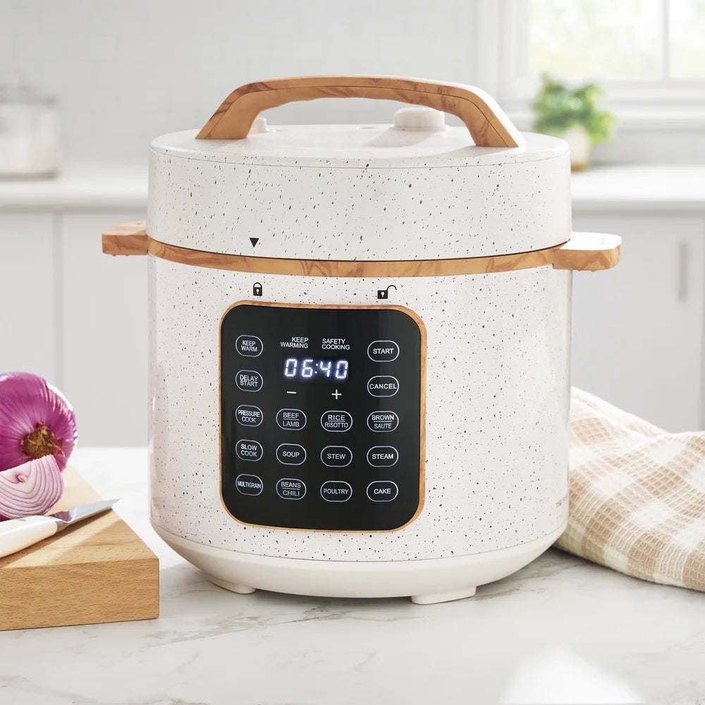 6-Quart Multi-Functional Pressure Cooker Touch Control Display 12 Pre-Set Recipes Fast Cooking Slow Cook Saute Steam Eggs Soup