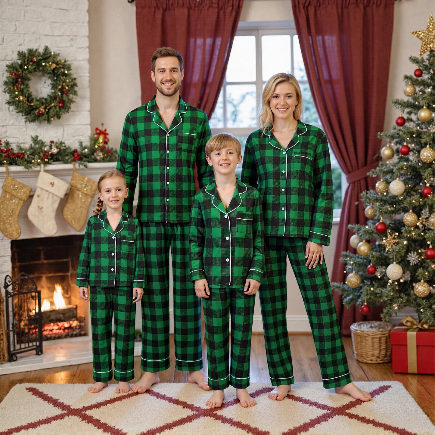 Christmas Family Pajamas Matching Set Long Sleeve Shirt with Pants Plaid Sleepwear Loungewear for the Whole Family