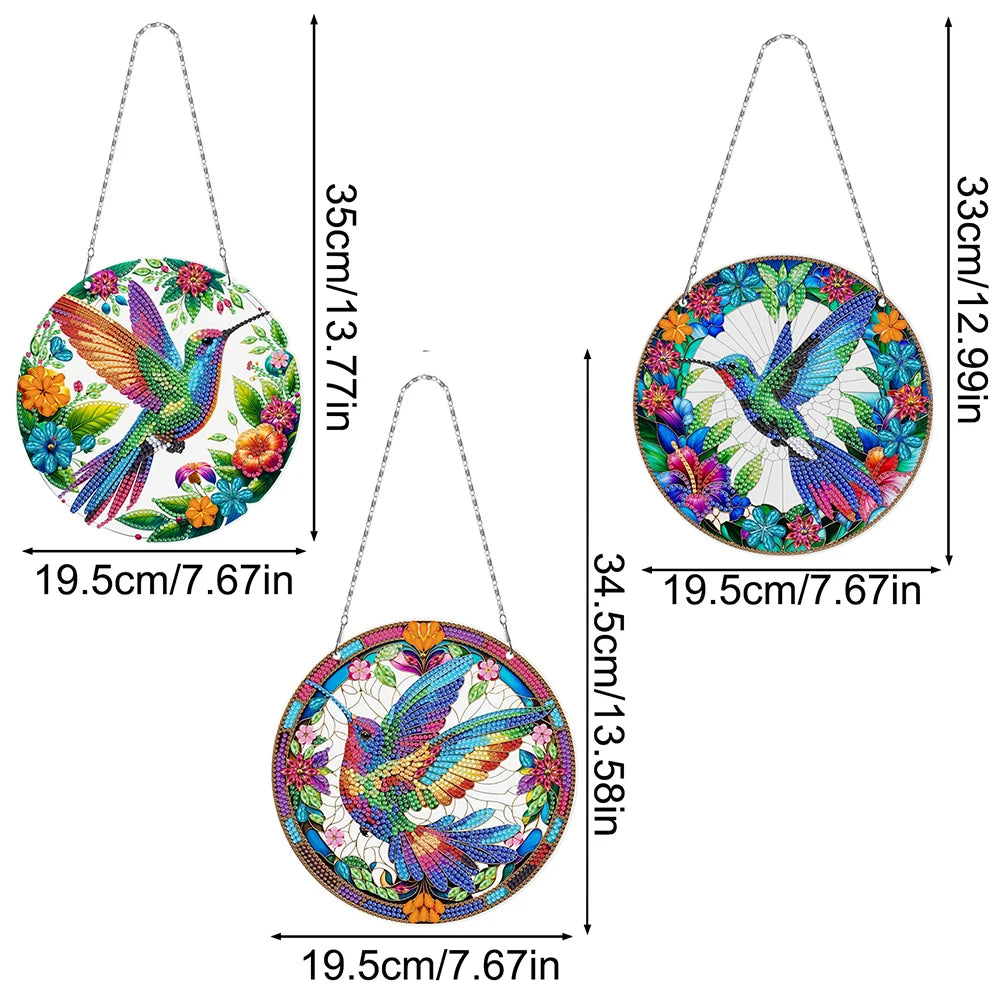 3Pcs 2D/Flat DIY Hanging Special Shape Diamond Art Kits Rhinestone Diamond Art Window Pendants Window Hanging Art for Home Decor