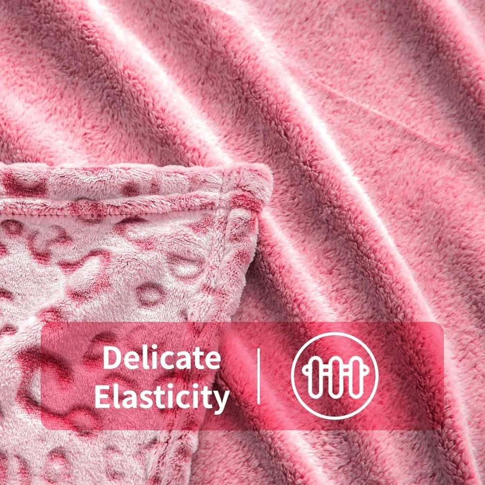Leopard Print Hot Pink Flannel Fleece Throw Blanket Soft Cozy Home Decor for Couch Fluffy Warm Blanket
