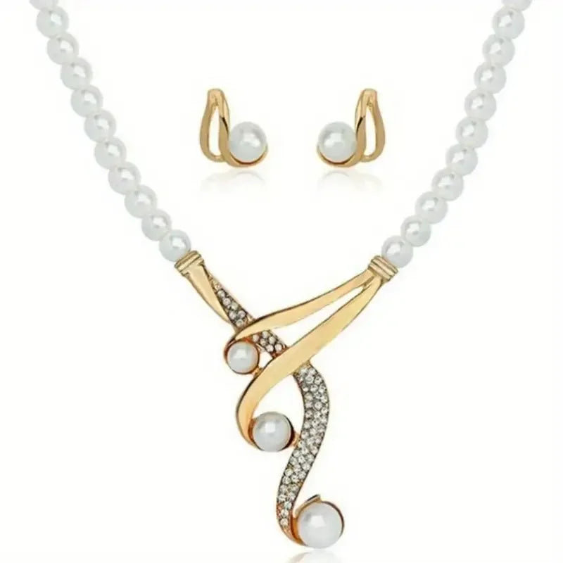 Fine or Fashion Elegant Faux Pearl Necklace and Geometric Pearl Earrings Set Jewelry