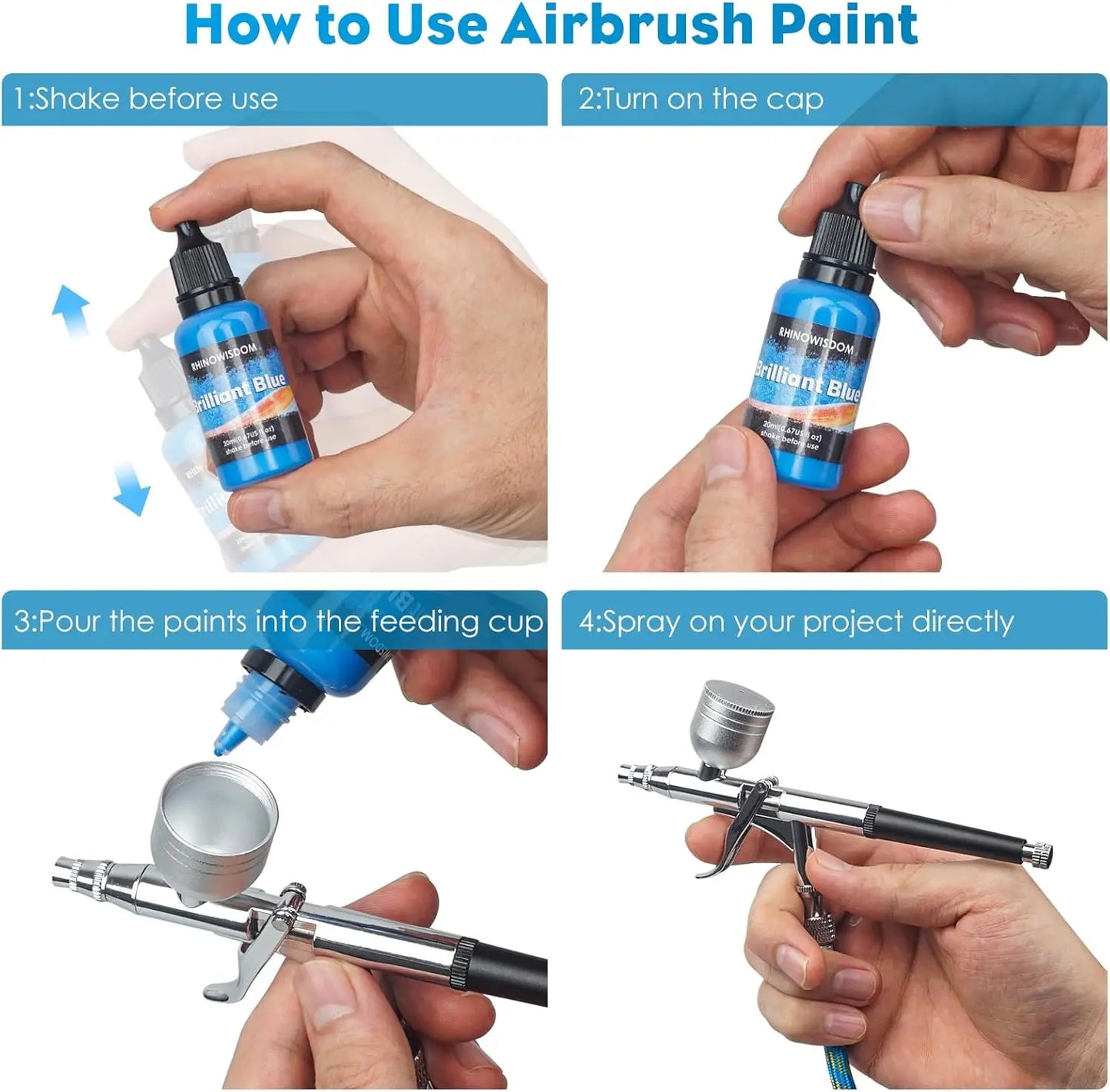 Metallic Acrylic Airbrush Paint - 22 Colors with 2 Thinner Airbrush Paint Set (0.67 oz), Water Based Acrylic Air Brush Paint
