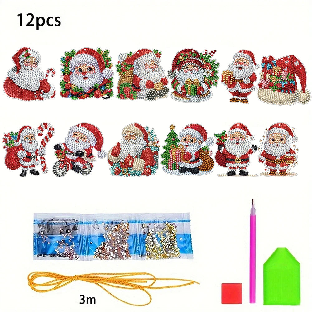 Xmas Theme 2D/Flat DIY Diamond Art Pendant Single Side Drill Acrylic Sparkling Diamond Pendant Window Hanging Art for Home Decor