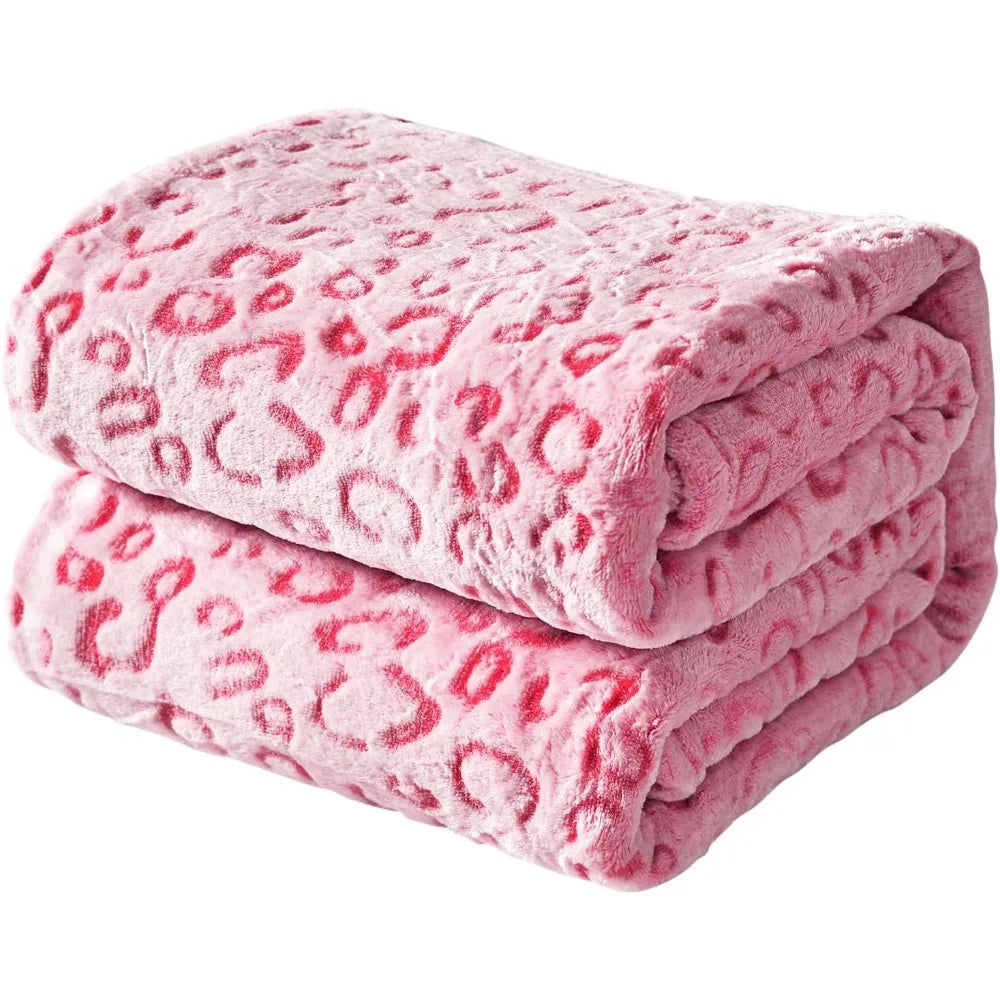 Leopard Print Hot Pink Flannel Fleece Throw Blanket Soft Cozy Home Decor for Couch Fluffy Warm Blanket