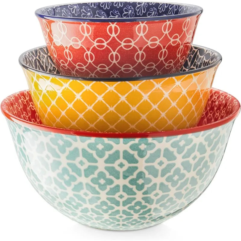 Ceramic Mixing Bowls Set Colorful Vibrant Nesting Bowls for Kitchen Cooking Baking Prepping Serving Salad